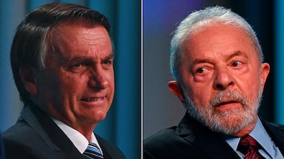 Jair Bolsonaro, presidente de Brasil y candidato a la reelección, e Inácio "Lula" Da Silva, exmandatario y candidato presidencial, durante el debate de este jueves.