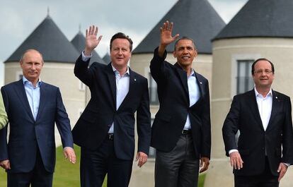 Los jefes de Gobierno de Rusia, Reino Unido, Estados Unidos y Francia en la cumbre de junio del G-8, en Irlanda del Norte.