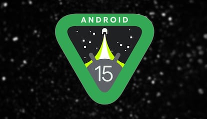 Logotipo de Android 15 de Google con fondo de estrellas