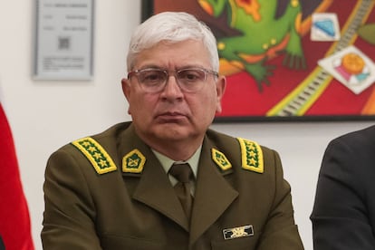 Ricardo Yáñez director general de Carabineros de Chile durante una reunión en La Paz (Bolivia). En agosto de 2023.