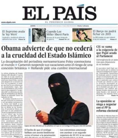 Capa do EL PAÍS em 21 de agosto de 2014.