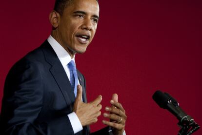 Obama, durante su discurso en la Universidad de Indonesia (Yakarta).