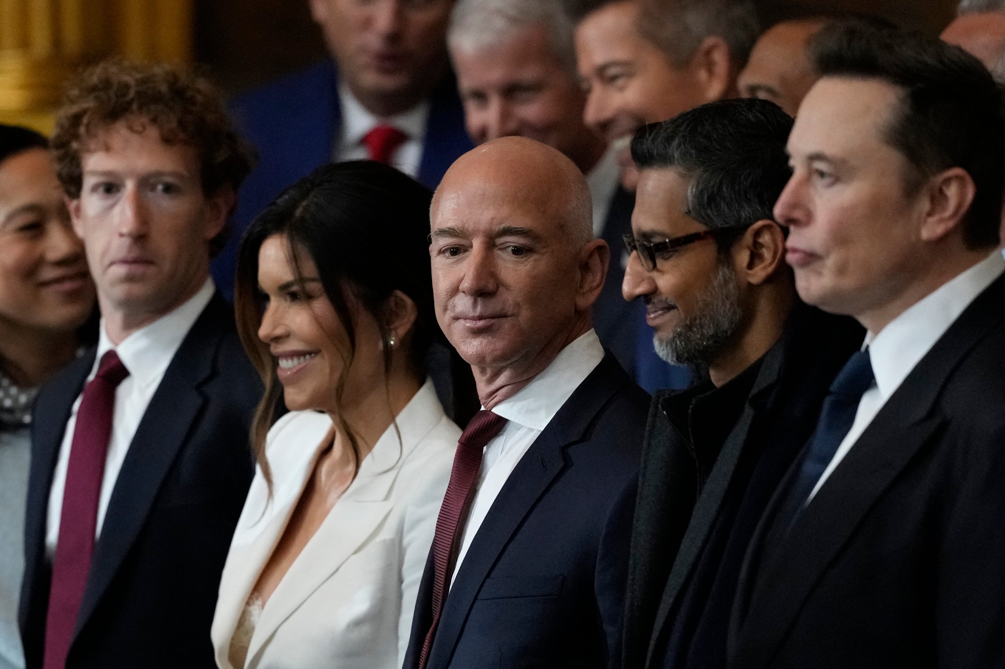 Mark Zuckerberg, Jeff Bezos, Sundar Pichai y Elon Musk en la toma de posesión del presidente de los Estados Unidos, Donald Trump, el pasado enero.