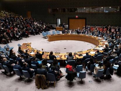 Los miembros del Consejo de Seguridad de las Naciones Unidas durante una reunión del Consejo de Seguridad en Nueva York. 
