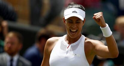 Muguruza celebra su victoria frente a Kerber.