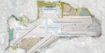 A la izquierda, en azul, la zona de la primera fase del polo logístico del Aeropuerto de Barajas.