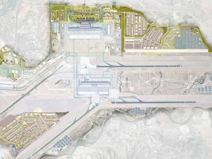 A la izquierda, en azul, la zona de la primera fase del polo logístico del Aeropuerto de Barajas.
