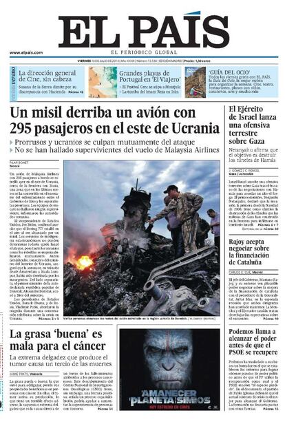 El giro más dramático del conflicto en Ucrania de este año ocurrió cuando un misil disparado por una de las partes en conflicto derribó un avión comercial y se cobró la vida de sus 295 pasajeros. El avión pertenecía a Malaysia Airlines y muchas víctimas eran de nacionalidad holandesa. Putin y Obama tuvieron una conversación telefónica poco después de ocurrir la tragedia.<p> <b>Noticia</b>: <a href="http://internacional.elpais.com/internacional/2014/07/17/actualidad/1405632550_621319.html" target="blank">Los rebeldes prorrusos dificultan el acceso de los observadores de la OSCE</a>