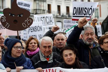 Manifestación convocada por la Coordinadora Estatal por la Defensa del Sistema Público de Pensiones, esta tarde en Madrid.