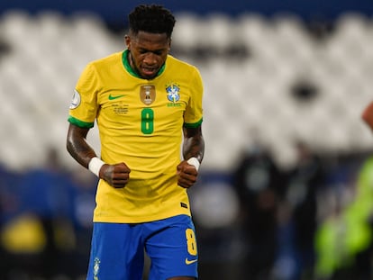 El brasileño Fred durante el partido de cuartos de final de Brasil contra Chile, en la Copa América.