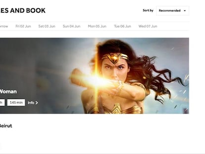 Gal Gadot como Wonder Woman en la p&aacute;gina web de un cine liban&eacute;s.