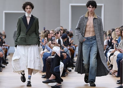 Una reinterpretación de la chaqueta 'bar' de Dior y un abrigo tableado en la colección diseñada por Jonathan Anderson.