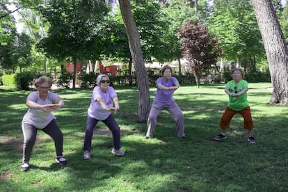 El grupo 'Muévete más' el el parque del Retiro