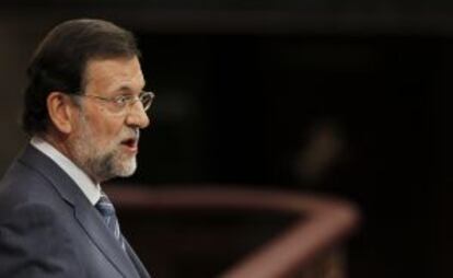 El presidente del PP, Mariano Rajoy, interviene durante la primera jornada del debate sobre el estado de la nación