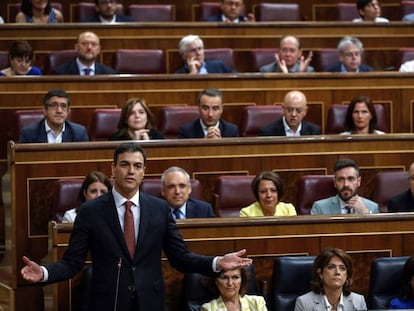 El presidente del Gobierno Pedro Sánchez, en su primera sesión de control en el Congreso.