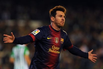 Messi celebra uno de sus tantos, ayer