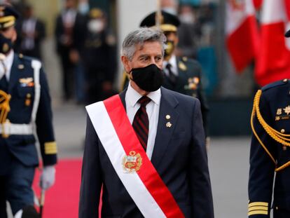 O presidente do Peru, Francisco Sagasti, durante cerimônia no dia 17 de novembro.