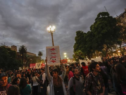 Women gather at the Plaza de Mayo on Tuesday evening.