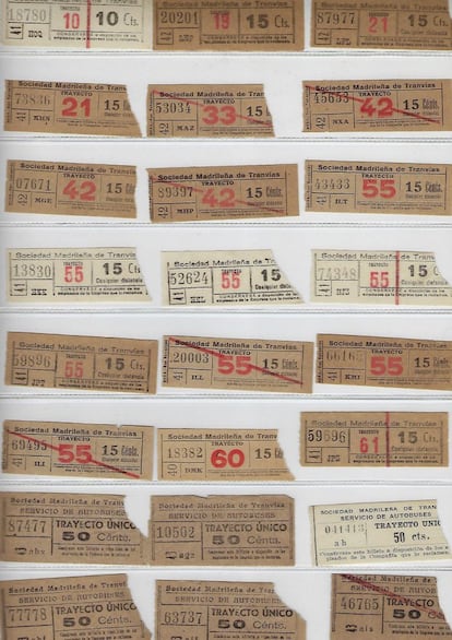 Billetes antiguos del tranvía de Madrid.