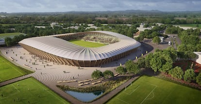 El Eco Park, que albergará al equipo Forest Green Rovers de la Cuarta División de Inglaterra, será el primer estadio de madera del mundo