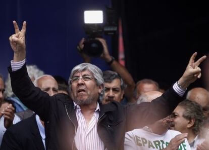 Hugo Moyano, durante un mitin el jueves en Buenos Aires.