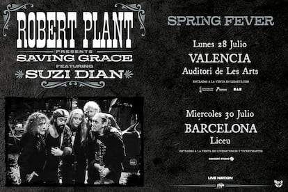 Robert Plant actuará con la banda 'Saving Grace' en Valencia y Barcelona.