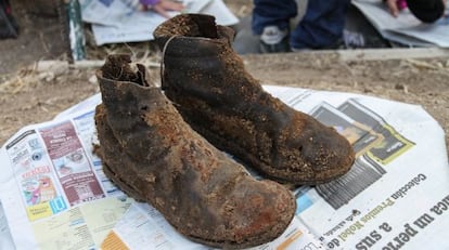 Botas deLfusilado Perfecto de Dios. Su hermano acaba de recuperar los restos gracias a un sindicato noruego que financió la exhumación.