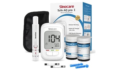 medidor de glucosa sinocare con capacidad de almacenar hasta 500 mediciones distintas.