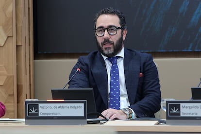 El empresario Víctor de Aldama, durante su comparecencia el pasado 20 de mayo en la comisión de investigación del Parlament balear.