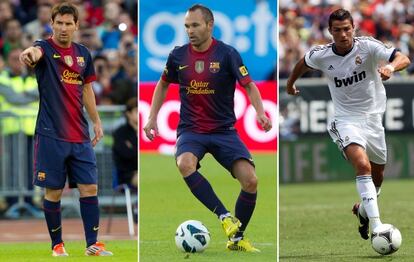 Messi, Iniesta y Cristiano Ronaldo.