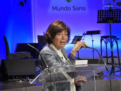 Silvia Gold, durante una charla sobre Chagas.