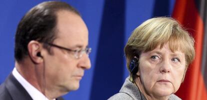 Hollande y Merkel, durante un encuentro en Berln.