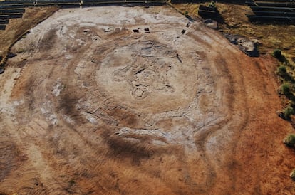 Vista aérea de la fortificación de la Edad del Cobre localizada en Almendralejo.