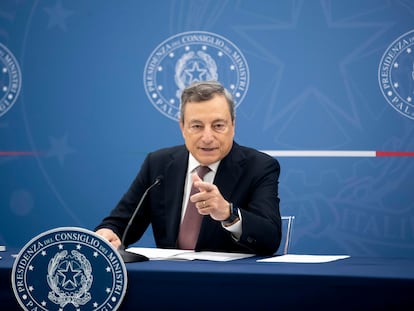 El primer ministro de Italia, Mario Draghi, durante una rueda de prensa celebrada este miércoles.