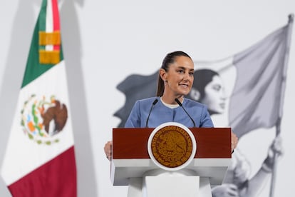 Claudia Sheinbaum, este viernes, en Palacio Nacional.