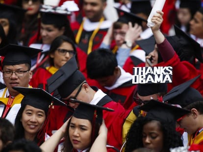 Obama defendió su legado en un discurso a los estudiantes de Rutgers