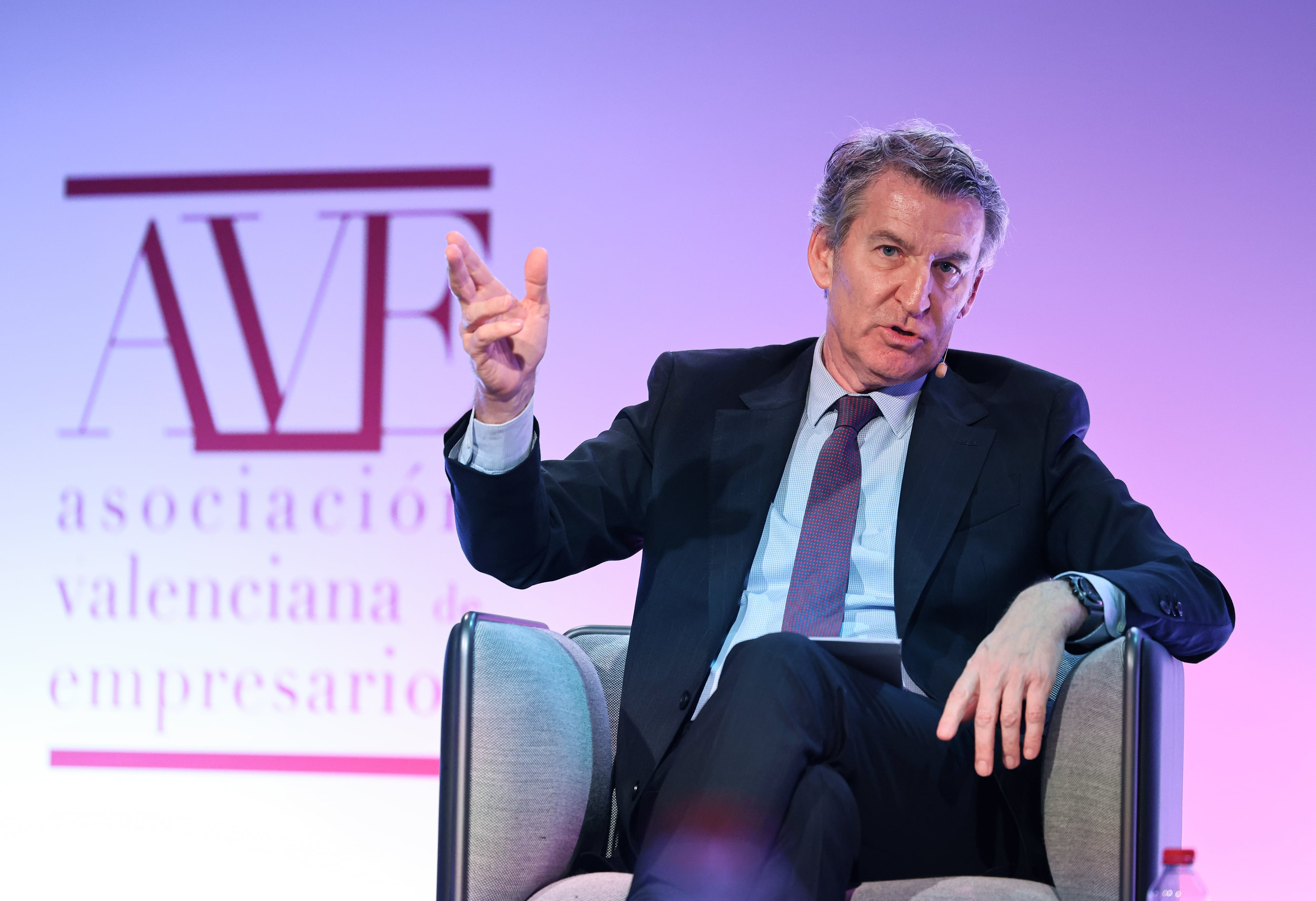 Alberto Núñez Feijóo, durante la Asamblea General AVE (Asociación Valenciana de Empresarios) 2026, este martes. 
