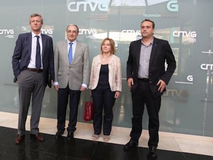 Alfonso Rueda, Sánchez Izquierdo, Montse Prado y Pablo García, ayer en la sede de TVG.