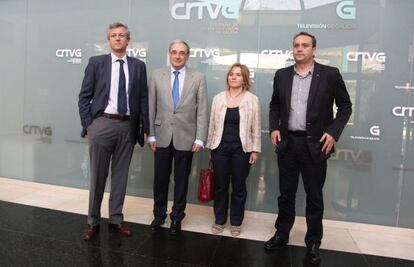 Alfonso Rueda, Sánchez Izquierdo, Montse Prado y Pablo García, ayer en la sede de TVG.