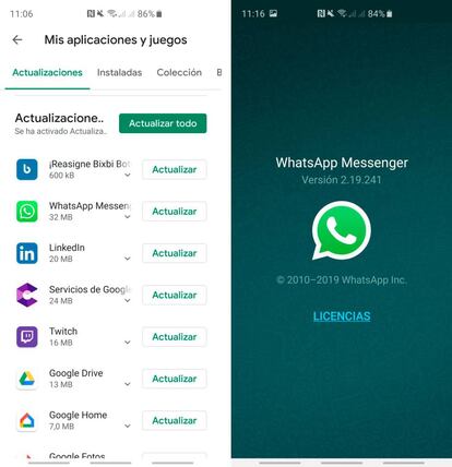 Actualización a WhatsApp beta en Android.