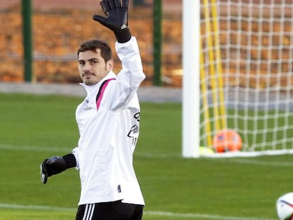 Casillas, en un entrenament del Madrid.