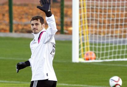 Casillas, en un entrenament del Madrid.