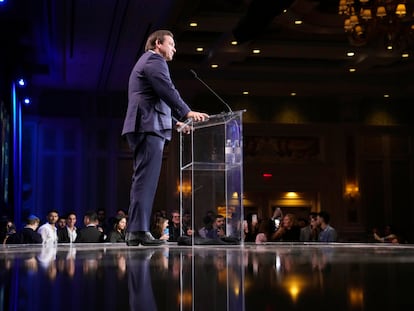 Florida Gov. Ron DeSantis speaks at an annual leadership meeting of the Republican Jewish Coalition, Nov. 19, 2022, in Las Vegas.