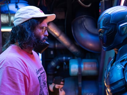 The director of ‘Blue Beetle,’ Ángel Manuel Soto, on the set of the film.