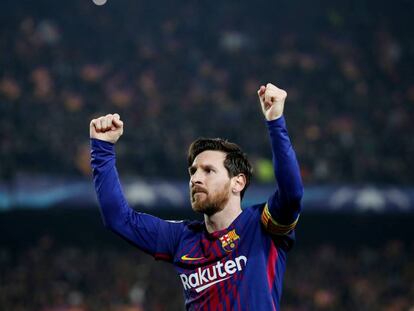 Messi celebra un gol davant del Chelsea al Camp Nou.