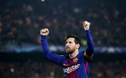 Messi celebra un gol davant del Chelsea al Camp Nou.