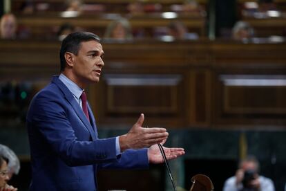 El presidente del Gobierno, Pedro Sánchez, este miércoles en el Congreso.
