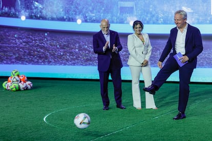 Javier Tebas, Beatriz Álvarez y Maarten Wetselaar