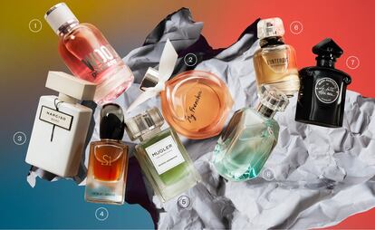 <b><p>Aromas de gala</b></p>
<b>1. Wood</b>, de Dsquared2. La madera de arce es la protagonista de esta fragancia vanguardista que posee también cítricos y un toque de flor blanca. 80,67 euros, 100 mililitros. <b>2. Mademoiselle</b>, de Rochas. Una fragancia golosa que contiene notas de grosella, manzana caramelizada, lima, naranja, jazmín egipcio, rosa, ámbar y vainilla. 50 euros, 90 mililitros. <b>3. Musc Oil</b>, de Narciso Rodriguez. Su textura en aceite y su aroma floral y amaderado con notas de almizcle lo convierten en un perfume muy sensual.
107 euros, 50 mililitros. <b> 4. Sí</b>, de Armani. Composición perfecta de tres acordes: crema de casis, chipre moderno y delicada madera de sándalo. Aderezada con notas de rosa y vainilla. 110 euros, 100 mililitros. <b>5. Mystic Aromatic</b>, de la colección Les Exceptions de Mugler. Fragancia unisex muy fresca. Con albahaca, bálsamo de Perú, orégano y tomillo. 175 euros, 80 mililitros. El frasco es recargable, con lo que se ahorra un 20%. <b>6. L’Interdit</b>, de Givenchy. Creada para su musa Audrey Hepburn en 1957, se reinventa en 2018 con nuevas notas de nardo, jazmín y azahar que contrastan con el terroso vetiver y el cálido pachulí. 110 euros, 80 mililitros. <b>7. Black Perfecto</b>, de Guerlain. La rosa de mayo se combina con notas de cuero, té negro y almizcle negro en esta fragancia rockera. 130 euros, 100 mililitros. <b>8. Eau de Parfum</b>, de Tiffany & Co.
La mandarina verde de la salida se alía con un corazón de iris (ingrediente estrella y flor unida al diseño de la casa joyera). Como fondo, los almizcles suaves y el pachulí. 79,95 euros, 75 mililitros.