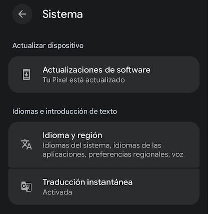 Apartado sistema en los Google Pixel